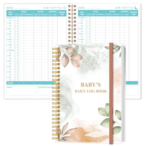Image of Heveboik Baby's Daily Log Book - A5 Baby's Tracking for Newborns, 150 Easy to Fill Pages to Track and Monitor Your Newborn Baby's Schedule, Rose Leaf
