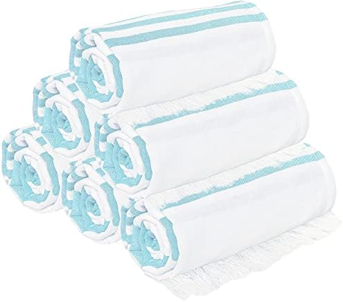 GLAMBURG 100% Cotton Turkish Peshtemal Fouta Towels - Beach Towel - Thin Travel Camping Bath Sauna Beach Gym Pool Blanket - Soft Durable Absorbent - 6 Pack 36x71 - Aqua