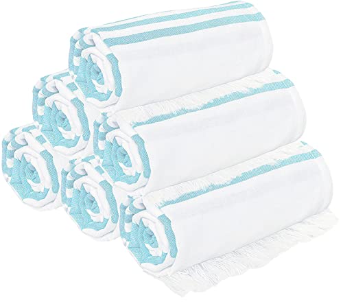 Glamburg 100% Cotton Turkish Peshtemal Fouta Towels - Beach Towel - Thin Travel Camping Bath Sauna Beach Gym Pool Blanket - Soft Durable Absorbent - 6 Pack 36X71 - Aqua #TOP17
