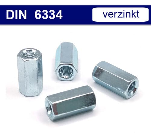 Langmutter DIN 6334 - Stahl verzinkt - Gewindemuffe Sechskant (M20 x 60, 25 Stück)