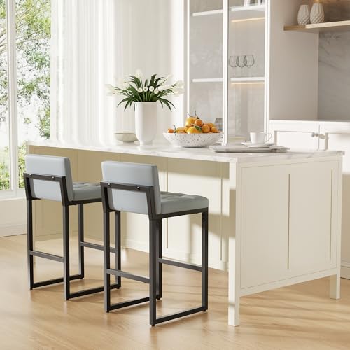 Image of Bar Stools Set of 2, Modern Counter Height Bar Stools with Back,24 inch Light Grey