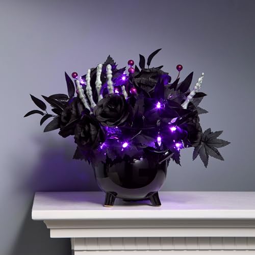 Image of National Tree Company, 19inch Artificial Bad to The Bone Halloween Centerpiece, 30 Purple LED Lights