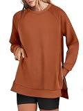 ANRABESS Women's Oversized Sweatshirts Crewneck Long Sleeve Tunic Pullover Shirts Side Zipper Hoodies 2025 Fall Clothes Rust Large