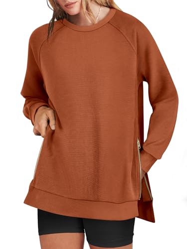 ANRABESS Women's Oversized Sweatshirts Crewneck Long Sleeve Tunic Pullover Shirts Side Zipper Hoodies 2025 Fall Clothes