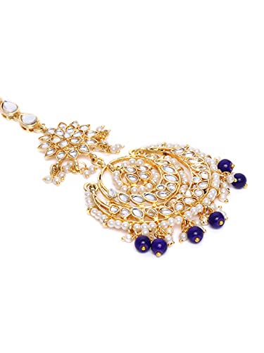 Image of I Jewels 18K Gold Plated Traditional Kundan Studded with Pearls Maang Tikka for Women /Girls