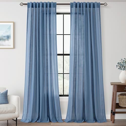 Jolilight Denim Blue Curtains for Living Room Back Tab