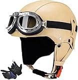 Casco De Motocicleta Semiabierto, Carcasa Protectora Para Scooter, Casco Abierto, Casco De Motocicleta, Casco Abierto De Cuero Con Visera, Gafas, Casco De Scooter Aprobado Por ECE D,S=55~56cm