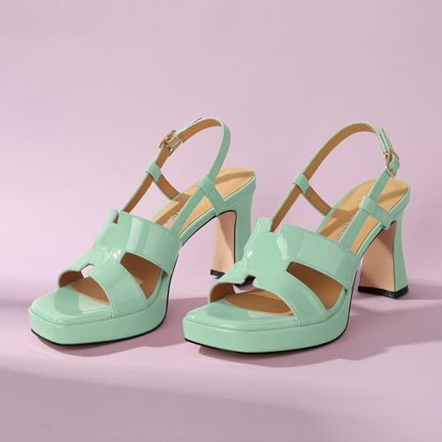 Image of ROSERWISH Heels for Women Chunky Block Platform High Heels Square Open Toe Strappy Heel Sandals Wedding Party Prom Fashion Slingback Dress Pump Sandals Shoes