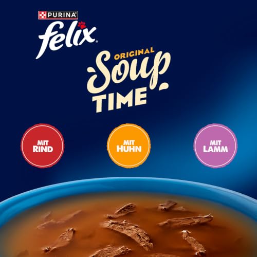 FELIX Soup Time Original Ergänzungsnassfutter für Katzen 6 Portionsbeutel Rind Huhn Lamm