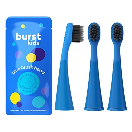 BURST Cabeças de escova de dentes elétrica de substituição para crianças BURSTkids Escova de dentes sônica pequena, macia, cerdas de carvão, sorriso mais saudável, pacote com 3, azul