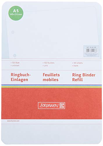 BRUNNEN Ringbucheinlagen | A5, unliniert, weiß, 100 Blatt (Packung mit 5)