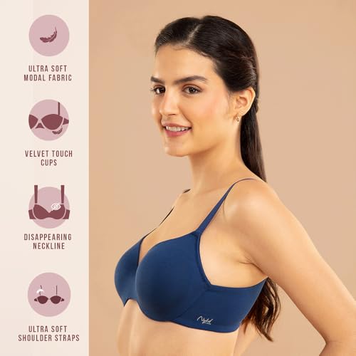 Image of NYKD NYB218 Modal Fabric Lightly Padded Wired T-Shirt Bra for Women Seamless Neckline Non Slip Shoulder Straps