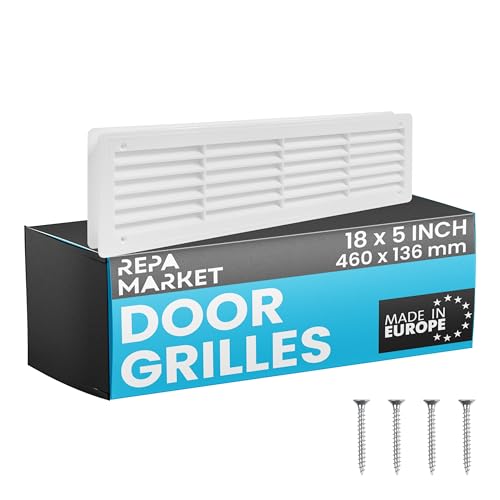 Repa Market 18 x 5 Inch (Outer Size) White Plastic Louvered Door Vents for Interior Doors 2 Sided Two Way Door Air Return and Intake Cover Door Air Vent Grille Rectangular Door Vent