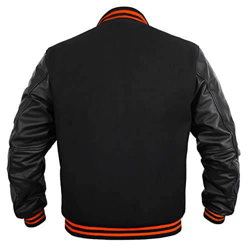 Image of Deckra Men's Varsity Jacket Genuine Leather Sleeve and Wool Blend Letterman Boys College Varsity Jackets XS-5XL