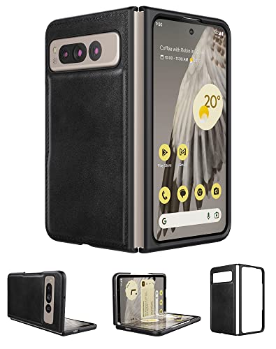 Image of Foluu for Google Pixel Fold Case, Leather Case, PU Leather + Hard PC Shell Ultra Thin Slim Durable Protective Phone Case Cover for Google Pixel Fold 2023 (Black)