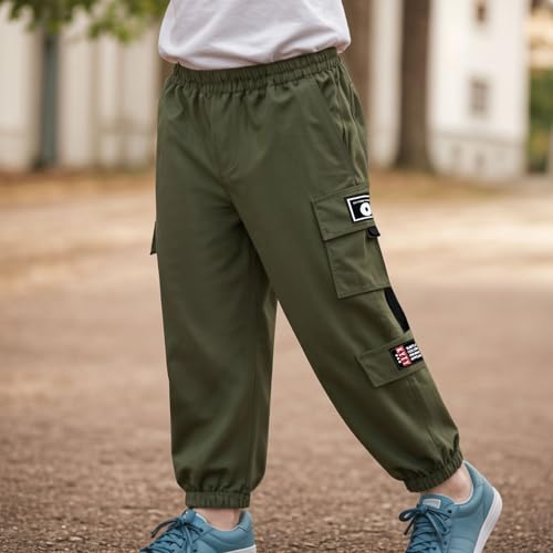 Cargo Pants for Boys Kids Elastic Waist Baggy Joggers with Multi Pockets Casual Fall Trousers Hip Hop Streetwear3