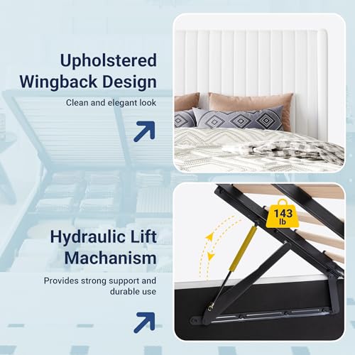 Image of Allewie King Size Lift Up Storage Bed Frame Channel Tufted Headboard White