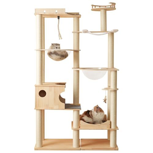 【大特価】キャットタワー 木登りタワー 宇宙船ハンモック付き 爪とぎ 多頭飼い Amazon | 「日本メーカー」RAKU 極太木登りタワー 宇宙船