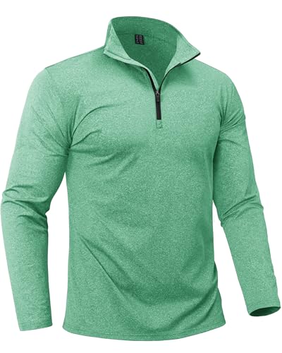 Boladeci Mens Fleece Pullover Quarter Zip 1/4 Thermal Long Sleeve Shirts Golf Sweaters Pullovers 1/2 Half Zip Pullover Golf Gifts for Men Accessories Green Fleece Mid Layer Clothing