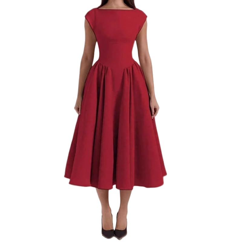 Vestidos De Mujer Elegantes,Vestido De Noche Elegante De Corte A Largo Sin Mangas con Cuello Redondo Y Cintura Alta para Mujer para Invitada De Boda Formal para Cóctel O Fiesta Formal.