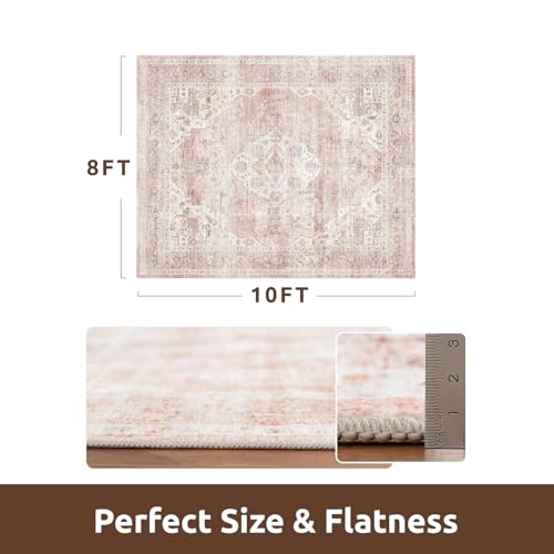 AMOAMI-Area Rug 8X10 Rugs for Living Room-Vintage Soft Pink Rugs for Bedroom-Non Slip Carpet-Washable Rug for Dining Room Living Room Bedroom Office Under Table