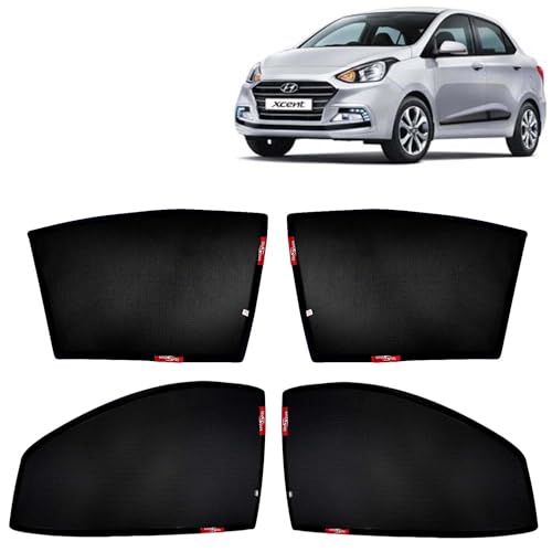 Image of KINGSWAY Car Sun Shade Curtains Only Compatible with Hyundai Xcent (2017 to 2020) | Z-Black Fix-Type (Non-Magnetic) | UV & Heat Protection | Pack of 4 Pcs