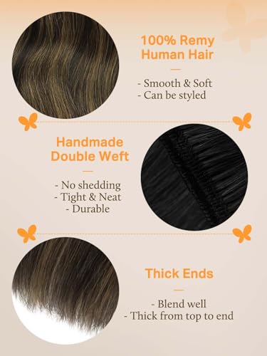 Image of DOORES Weft Hair Extensions, Natural Black to Chestnut Brown 14 Inch 80g, Sew In Real Hair Straight Natural Hairpieces, Double Weft for Women