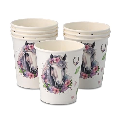 ECOFIESTA 8x gobelets en carton pour anniversaire d'enfant 200 ml cheval - décoration fete sans plastique et recyclable - tasse café jetable