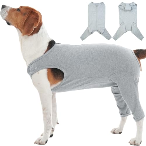 Katzinst Hundebody Nach Op, Hundebody mit Beinen mit Reißverschluss Hinten, Hundebody Nach Kastration Rüde für Haarausfall, Anti-Lecken, Wundschutz, Op Body Hund,SHUHOUFU,Grau,XL