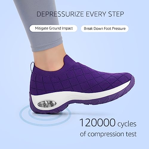 STQ Womens Walking Shoes with Arch Support Non Slip Work Shoes Quilted Slip on Sock Sneakers3