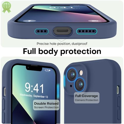 Image of LOVE 3000 Designed for iPhone 13 Case, Premium Silicone with [Camera Protection] [Soft Anti-Scratch Microfiber Lining] Shockproof Protective Phone Case for iPhone 13 Women Men Girls 6.1 inch, Navy Blue