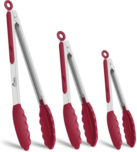 HOTEC Premium Stainless Steel Locking Kitchen Tongs with Silicon ...