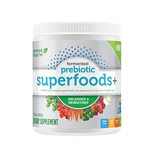Genuine Health Fermented Prebiotic Superfoods+, Unflavored & Unsweetened Vegan Prebiotic Powder, 21 Servings, 191g Tub