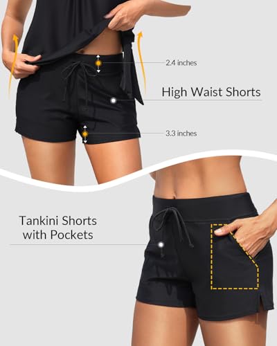 Blouson Tankini Swimsuit with Shorts - Womens Two Piece with Pockets Tummy Control Bathing Suit Modest Swimwear 20252