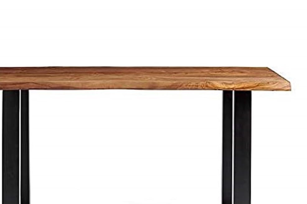 Image of REDWOOD Sheesham Wood Modern Console Table for Living Room | Entryway Hallway Sofa & Fish Tank Table for Home & Office | Wooden Side Entrance Table with Black Iron Metal Legs | Brown Finish