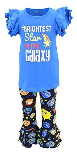 Image of Unique Baby 2 Piece Girls Double Ruffle Leggings Outfit with Short Sleeve Shirt Kid and Toddler Clothes Set