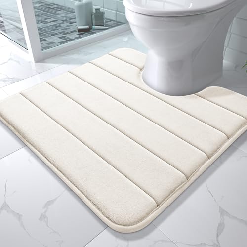 Memory Foam Toilet Bath Mat U-Shaped, Commode Contour Rug, Soft and Comfortable, Super Water Absorbent, Non-Slip, Thick, Machine Wash Bathroom Commode Contour Rug, 24 X 20 Inches, Cream