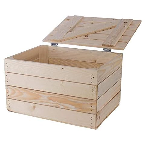 Kontorei® Naturbelassene Holztruhe 49cm x 36cm x 29cm Obstkisten Weinkiste unbehandelt Vintage Look Landhaus Wohnzimmer Schatztruhe Dekoration Cover