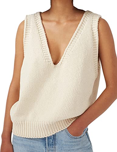 Locachy Women's V Neck Sleeveless Knit Pullover Sweater Vest Casual Cami Tank Top