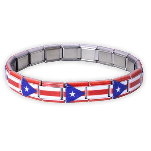 Fablinks Italian Charm Bracelet, 9mm Stainless Steel Flag Charms Link Bracelets for Women, Expandable Stretch Modular Country Jewelry for Men