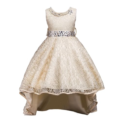 Valin Vestido de niña de flores Vokuhila, vestido festivo para niños y niñas, sin mangas, cinturón de encaje, fiesta, vestido de boda festivo de 3 a 14 años, V093, beige, 13-14 Años