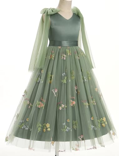 IDOPIP Embroidery Flower Girl Dress for Kids Wedding Pageant Party Communion Dresses Princess Bridesmaid V-Backless Maxi Gown4