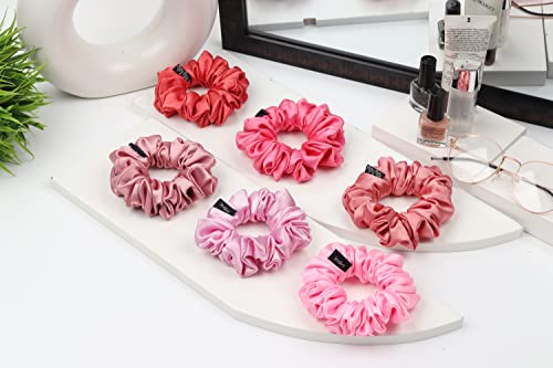 Image of Premium Satin Scrunchies for Women | Hair Bands, Ponytail Holders & Rubber Bands | Fluffy, No-Damage Hair Ties | Girls Hair Accessories | Medium Size | Pack of 6