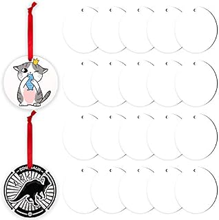 SAVITA 20Pcs Sublimation Blank Pendants, MDF Personalized Sublimation Pendant Round Blank Discs Halloween Christmas Ornaments DIY Decoration Supplies