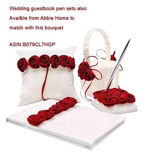 Abbiehome Handmade Bridal Bridesmaids Brooch Bouquet Satin Roses With Crystal Diamond Pearl Decor (Burgundy+Ivory) #TOP5