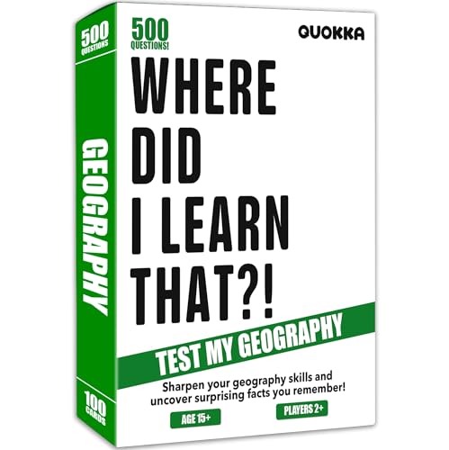 QUOKKA Trivia Card Game with 500 Questions in Geography – Trivia Games for Adults, Teens, and Families – Trivia Cards with Answers – Great Board Games Trivia for Family Party and Game Night