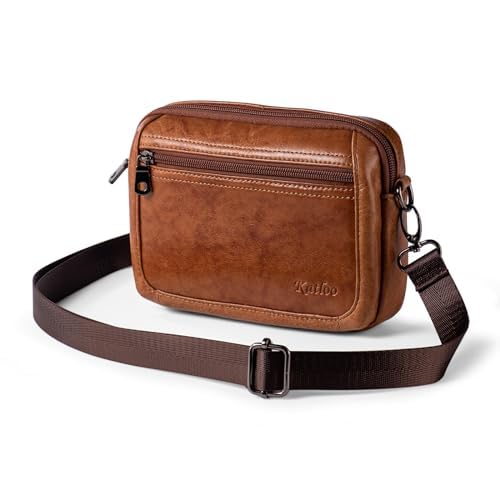 katloo étui pour téléphone portable en cuir véritable, clip de ceinture, sac à bandoulière fermeture éclair multifonctionnel en cuir, sac à bandoulière, marron