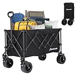 Panana Folding Trolley With Wide Wheels, Foldable Wagon, Portable Camping Cart, Collapsible Trolly With Adjustable Handle, Shopping Trolley Foldaway for Easy Storage (Black, 230L)