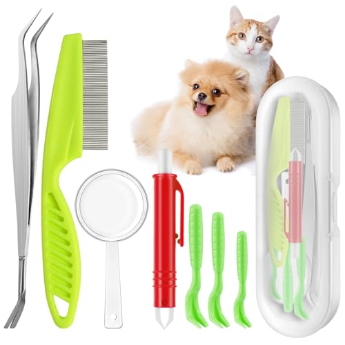 HezzLuv Tick Remover Tool Set, Painlessly Tick Remover Tools For Dogs With 5 X Tick Removers, 1 X Comb, 1 X Magnifier, Effortlessly Dog Tick Removal For Dogs, Cat, Humans, Children(7PCS)