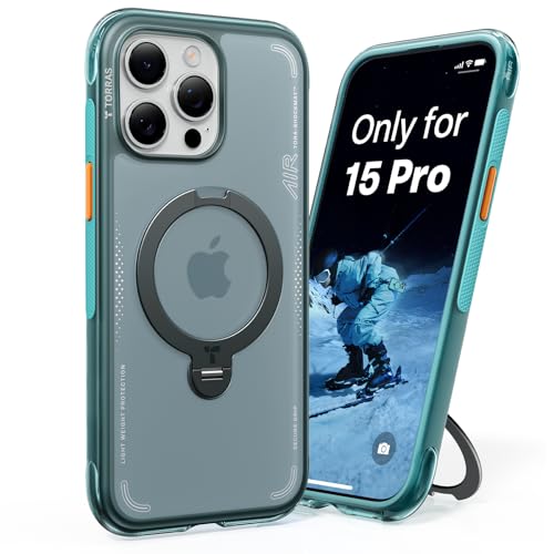 Image of TORRAS Ostand Q3 Air for iPhone 15 Pro Case with 360 Magnetic Stand, Fit for MagSafe, Mil-Grade Drop Tested, Camera Control Button, Shockproof Phone Case for iPhone 15 Pro 6.1 inch, Glacier Sprint